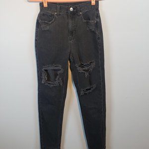 American Eagle Women’s Destroyed Black Denim Jeans High Rise Waist Size 00 /A122